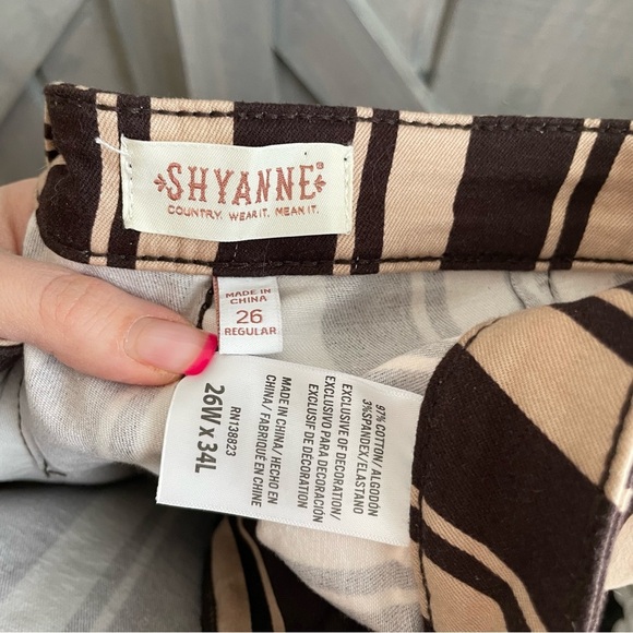 Western Festival Big Flare Chocolate Brown Stripe Pants jeans high rise size 26 - Picture 3 of 3